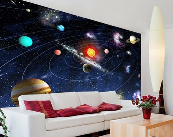 Sun Space Stars Planets Solar System Wallpaper Mural Photo Children Room Poster wall covering, wall decoration