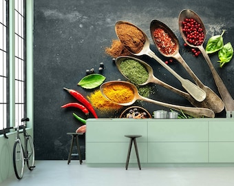 Foods Drinks Spice Herbs Fruits Spoon Kitchen Restaurant Wallpaper Murals Photo wall covering, wall decoration