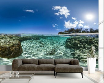 Beach Sea Rock Underwater Fish Sky Tree Wallpaper Wall Mural Photo Summer Poster wall covering, wall decoration