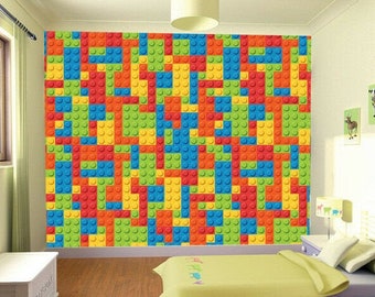 Building Block Background Wallpaper Wall Mural Photo Children Kids Bedroom wall covering, wall decoration