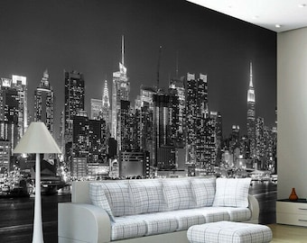 New York City Brooklyn Bridge Skyline Building Night Photo Wallpaper Mural Deco wall covering, wall decoration