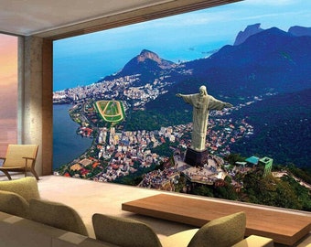 Brazil Rio de janeiro Christ Skyline Beach Photo Wallpaper Wall Mural Room Deco wall covering, wall decoration
