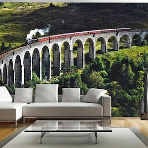 Train Railway Bridge Tree Plants Wall Mural Photo Wallpaper Bedroom Decoration wall covering, wall decoration
