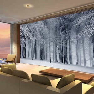 Winter Tree Leaves White Photo Wallpaper White Snow Mural Home Bedroom Deco wall covering, wall decoration