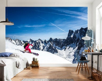 Mountain Ski Snow Sky Extreme Sports Photo Wallpaper Wall Mural Home Bedroom wall covering, wall decoration