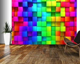 3D Colours Cubes Wallpaper Photo Pattern Wall Mural Home Living Room Decoration wall covering, wall decoration