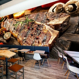 Steak Meat BBQ Grill Food Wallpaper Mural Photo Restaurant Kitchen Decoration wall covering, wall decoration
