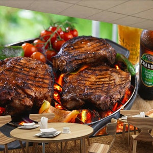 Steak Meat BBQ Grill Food Wallpaper Mural Photo Restaurant Kitchen Decoration wall covering wall decoration
