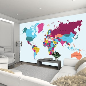 Carte du monde Enfants Photo Papier peint Mural Enfants Papier peint Chambre Cuisine Décoration de la maison