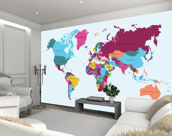 World Map Children Photo Wallpaper Wall Mural Kids Wallpaper Bedroom Kitchen Home Decoration