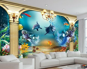 Fantasy Bedroom Modern Line Draw Art Ocean Sea Wallpaper Mural Photo Poster Kids wall covering
