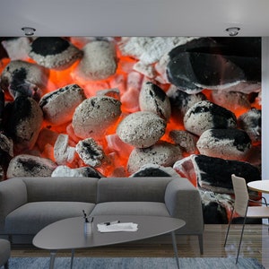 Open haard houtskool vuur warme vlammen fotobehang muurschildering home poster decoratie wandbekleding, wanddecoratie