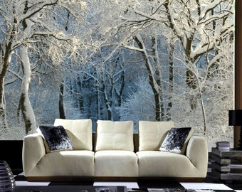 White Snow Winter Trees Forest Photo Wallpaper Mural Room Poster Decoration wall covering, wall decoration