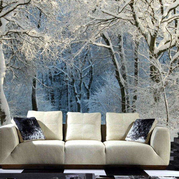 White Snow Winter Trees Forest Photo Wallpaper Mural Room Poster Decoration wall covering, wall decoration