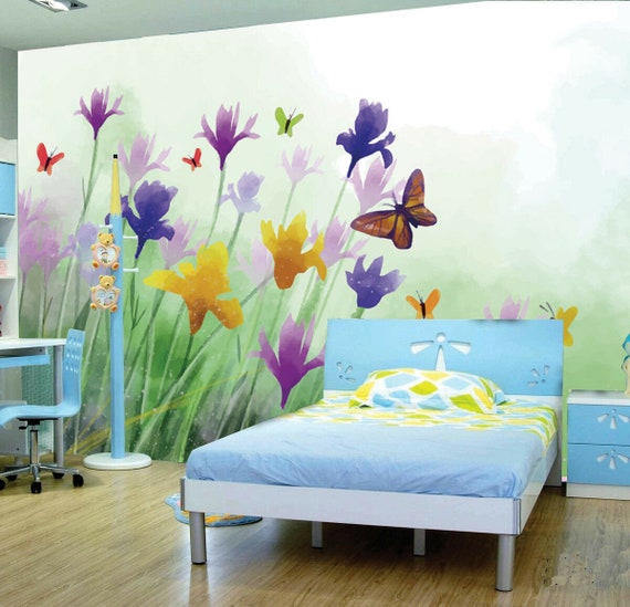  LUOWAN Mural de pared para habitación infantil, diseño de hojas  verdes y mariposas frescas, papel pintado autoadhesivo extraíble,  decoración de pared para dormitorio, sala de estar : Bebés