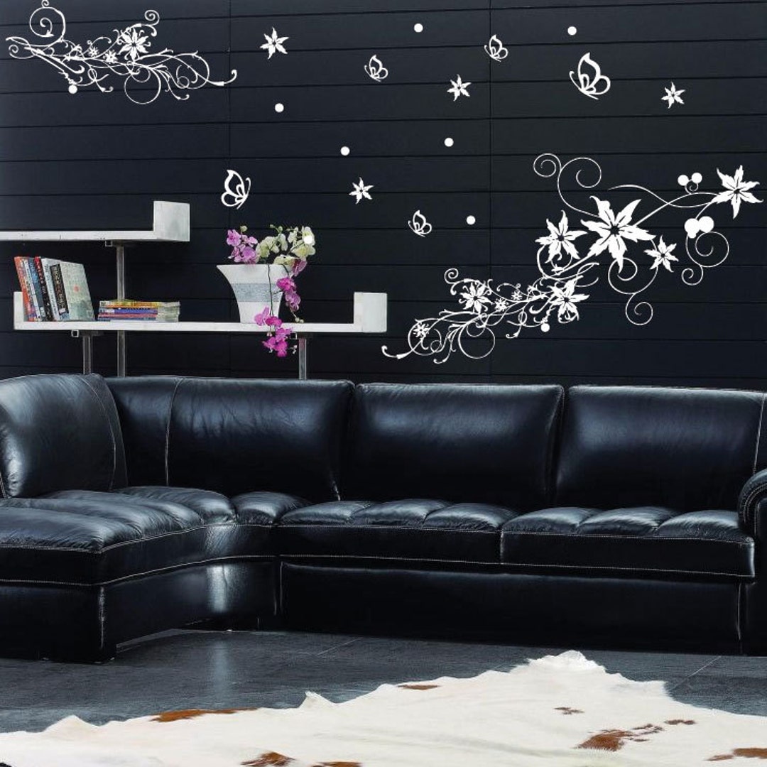 Vine Flower Butterfly Tree Wall Art Stickers Wall Decals Wall Etsy