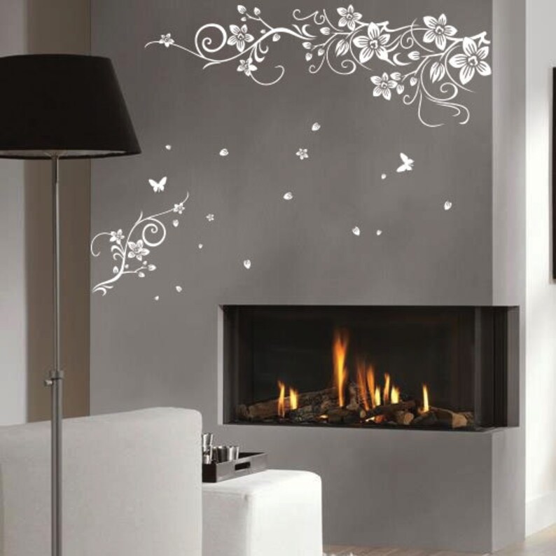 Vine Flower Butterfly Tree Wall Art Stickers Wall Decals Wall Etsy