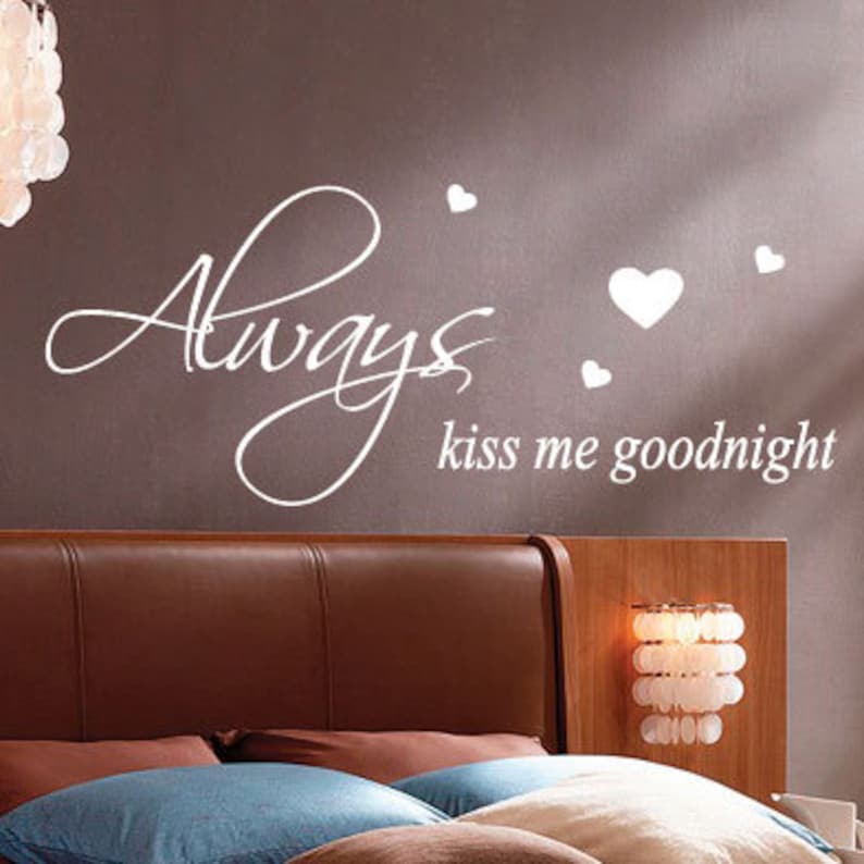 ALWAYS KISS ME GOODNIGHT HEART Words Quote Art Wall Sticker Wall Decal UK R...