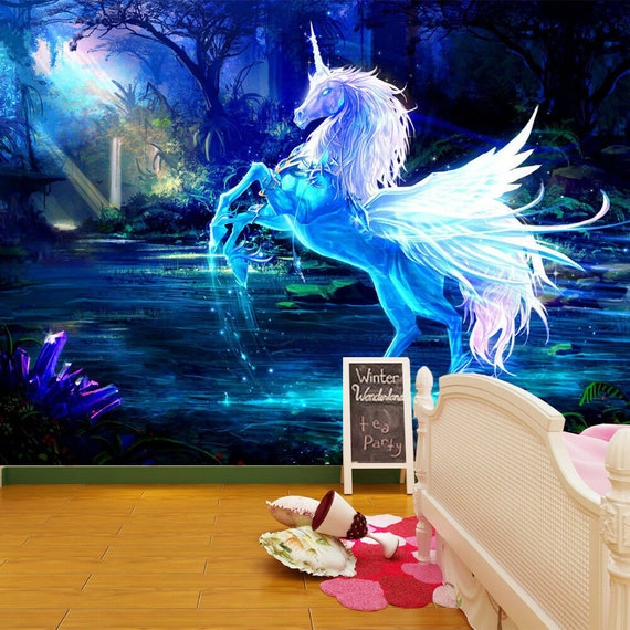 Buy Unicorn Fairtale Fantasy Wallpaper Mural Photo Children Room Poster  Decoration Wall Covering, Wall Decoration Online in India - Etsy