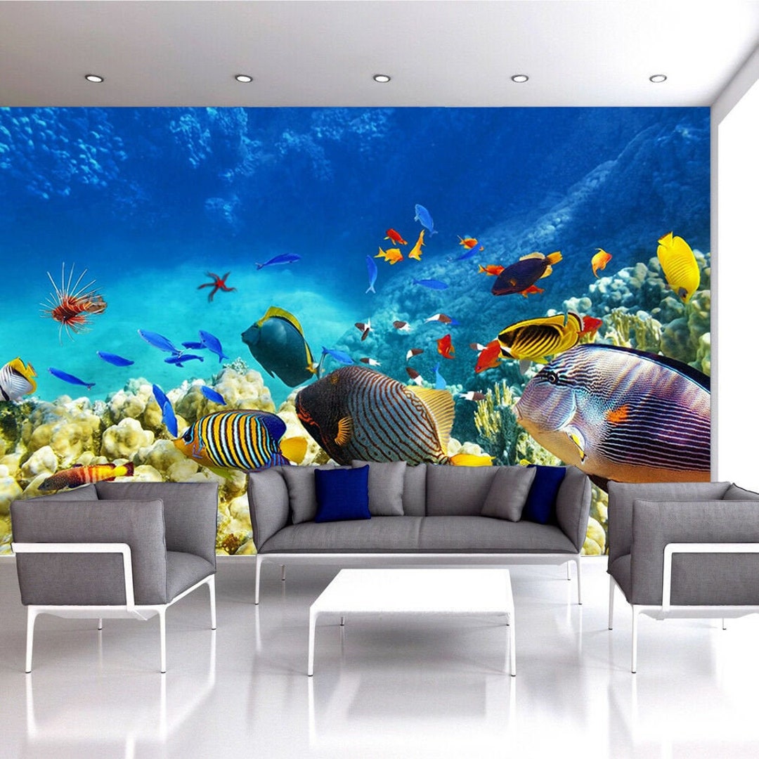 Sea Ocean Fish Coral Photo Underwater Life Wallpaper Wall Mural Bedroom ...