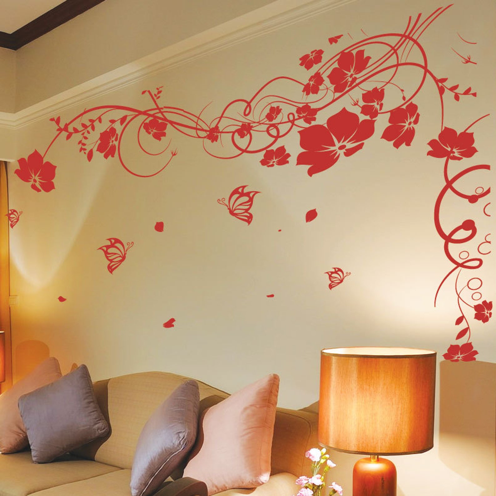 Vine Flower Butterfly Tree Wall Art Stickers Wall Decals Wall Etsy