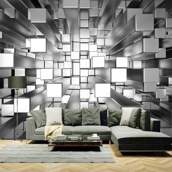 Buy 3D Colours Cubes Silver Wallpaper Photo Pattern Wall Mural Online in  India - Etsy