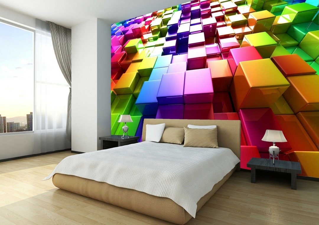 3D Rainbow Colours Cubes Wallpaper Photo Wall Mural Home - Etsy Canada 3D Rainbow Colours Cubes Wallpaper Photo Wall Mural Home - Etsy Canada