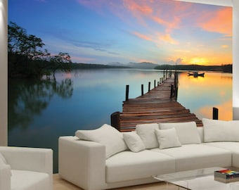 Pier Water Wallpaper Sea Lake Nature Picture photo Wall Murals Bedroom Living room wall covering