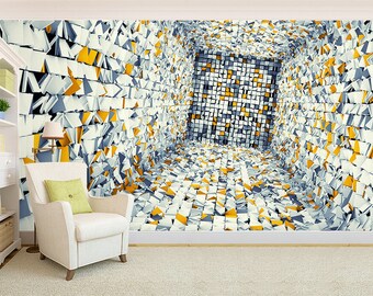 3D Cubes Blocks Wallpaper Mural Photo Pattern Wall Home Room Poster Decoration wall covering, wall decoration