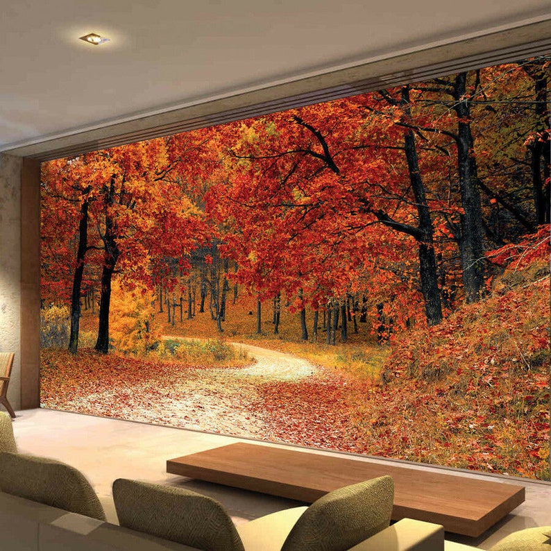 Autumn Tree Leaves Forest Photo Wallpaper Picture Mural Home Bedroom ...