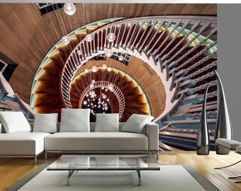 Spiral Wooden Staircase Inerior Wallpaper Wall Mural Livingroom Decoration wall covering, wall decoration