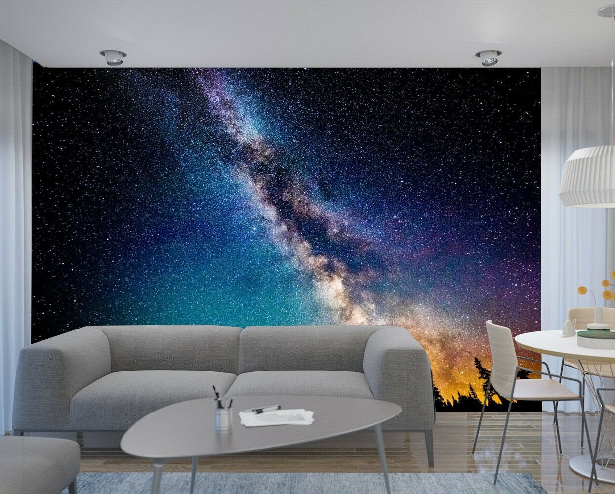 Space Galaxy Stars Planets Night Sky Wallpaper Mural Photo Children Bedroom Deco wall covering, wall decoration