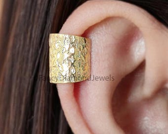 Pendiente de oreja de plata de ley martillada de 12 mm, pendiente de oreja de plata de ley martillada, pendiente de oreja ancho, pendiente de oreja de oro amarillo FD348