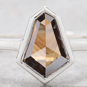 Shield Brown Color Diamond Ring 0.95 Ct 8.55 MM Shield Cut Diamond Ring 14K Solid White Gold Silver Engagement Ring Gift For Her QL1828