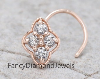 Natural Diamond Nose Stud & Hoop, 14K Rose Gold Nose Ring, Genuine Diamond Piercing, Solid Gold Nose Jewelry, Dainty Minimalist Stud KD962