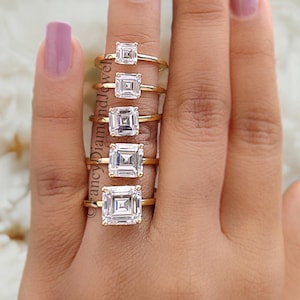 Asscher Cut engagement ring 5mm 6mm 7mm 8mm 9mm stone ring Silver Promise ring Asscher Cut Diamond ring Solitaire ring Gift for her FD279