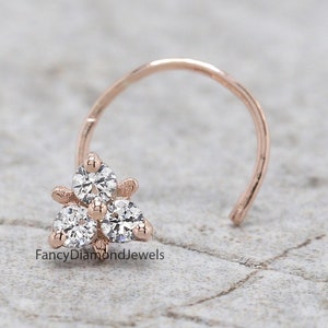 Nose Ring, Studs, Natural Diamond Nose Ring, Nose Ring Hoop, Nose Stud, Rose Gold Nose Ring, Gold Nose Ring, Diamond Nose Stud, Hoop KD958