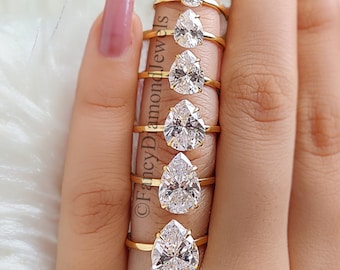 Pear Cut Diamond engagement ring 12mm 10mm 9mm 8mm 7mm stone ring Silver ring Promise ring Simulant ring Solitaire ring Gift for her FD186