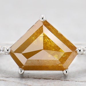 Shield Shape Yellow Diamond Ring 3.63 Ct 8.70 MM Shield Diamond Ring 14K Solid White Gold Silver Engagement Ring Gift For Her QL9783