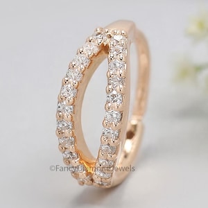 Anello al naso con diamanti Moissanite, borchie per il naso, anello al naso a doppia linea, cerchio, borchia per il naso, anello al naso in oro rosa, anello al naso in oro, borchia per il naso con diamanti, cerchio FD495