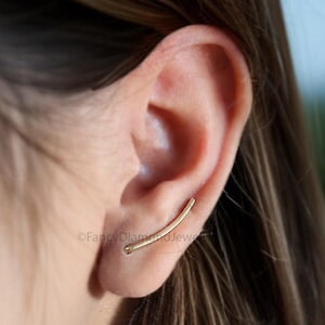 20 mm Dainty Long Ear Climbers Ear Climber Silver Sweep Ear Gold Cuff Pins Yellow Gold Hammered Ear Crawler Bar Ear Climber Earrings FD325
