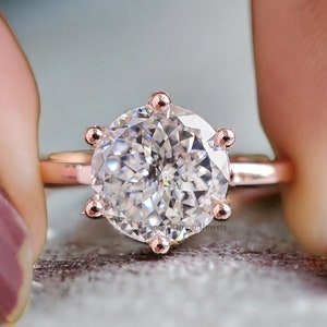 Antique 2.00 CT Portuguese Cut Colorless Moissanite Solitaire Ring Engagement Ring Vintage Rose Gold Wedding Ring Anniversary Gift Ring FD33