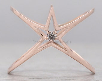 0,02 kt natuurlijke ronde vorm zout en peper diamanten ring rond geslepen diamanten ring 14 kt massief roségoud zilver verlovingsring KD1149