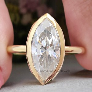 2.00 CT Marquise Cut Moissanite Engagement Ring Marquise Bezel Set Ring Solitaire Ring Wedding Ring Yellow Gold Ring Promise Ring FD359
