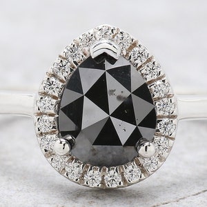 Pear Cut Black Color Diamond Ring 1.58 Ct 8.20 MM Pear Shape Diamond Ring 14K Solid White Gold Silver Engagement Ring Gift For Her QN8801