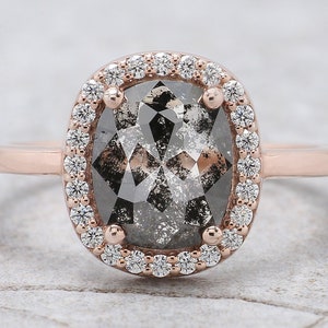 Oval Cut Salt And Pepper Diamond Ring 2.22 Ct 8.74 MM Oval Diamond Ring 14K Solid Rose Gold Silver Oval Engagement Ring Gift For Her KDL2070 image 1