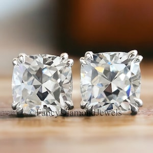 2.50 TW Cushion Hybrid Cut Moissanite Stud Earrings Double Claw Prongs Moissanite Wedding Earrings Screw Back Earrings Anniversary Gift FD57