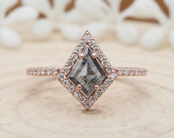 Salt And Pepper Kite Diamond 14K Solid Rose Gold Ring Engagement Wedding Gift Ring KD491