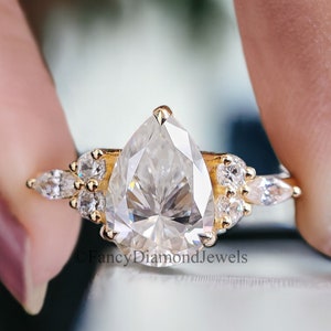 Tear Drop Wedding Ring Moissanite Engagement Ring Pear Shape Art Deco Wedding Ring Plain Gold Ring For Women Promise Moissanite Ring FD54