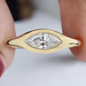 0.50 CT Marquise Cut Moissanite Engagement Ring Marquise Bezel Set Ring Solitaire Ring Wedding Ring Yellow Gold Ring Promise Ring FD368